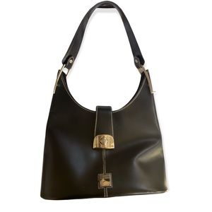 DOONEY BOURKE Black Leather Purse Shoulder Bag Silver Logo Hardware